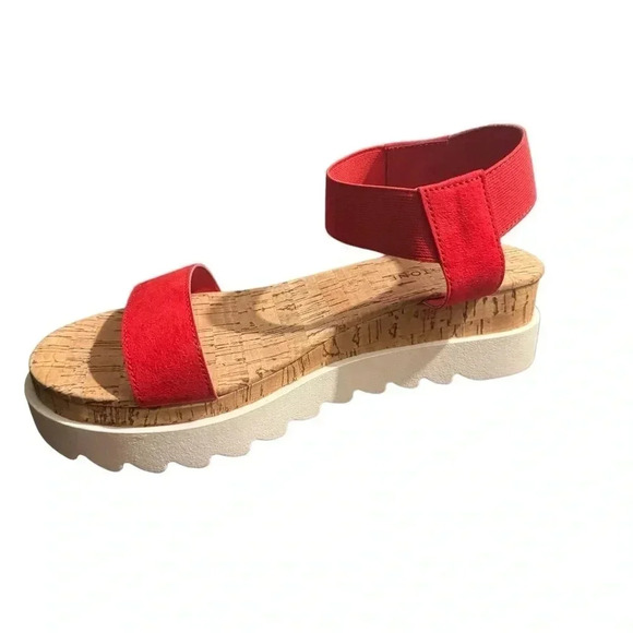 Sun + Stone Womens Melanyy Slip On Open Toe Wedge Sandals Red - Picture 3 of 7